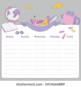 Cute weekly planner, Kids schedule of classes. Timetable design.