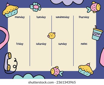 Planner semanal lindo con dibujos coreanos