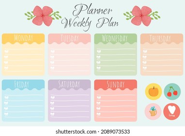 Cute weekly planner paper note and printable. To do list template. Business organizer set. Simple page. Scrapbook and schedule collection. Banner design for message. Sticker memo. Vector illustration.