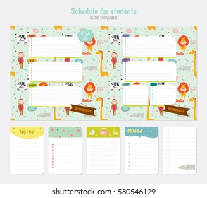 Cute Weekly Planner Template.. Beautiful Diary for school. Vector Funny Kids Illustrations. Spring Season Holidays Backgrounds. Organizer and Schedule with place for Notes