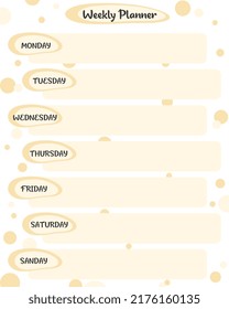 Cute weekly planner template. Organizer and schedule with place for notes