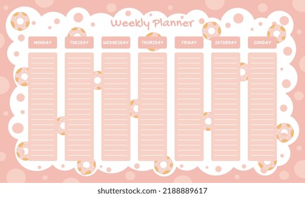 Cute weekly planner template. Organizer and schedule with place for notes