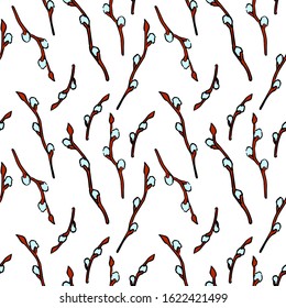 Cute weeping willow sprig blue burgeon brown brunch collection botanic artwork spring holiday set white isolated 8 march gift paper seamless pattern stock vector illustration 