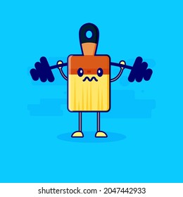 cute weight lifting brush character