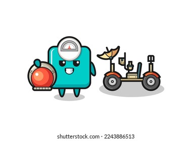the cute weight scale as astronaut with a lunar rover , cute style design for t shirt, sticker, logo element