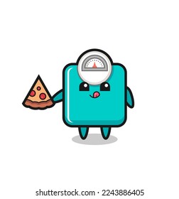 cute weight scale cartoon eating pizza , cute style design for t shirt, sticker, logo element