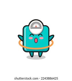 cute weight scale cartoon is playing hula hoop , cute style design for t shirt, sticker, logo element