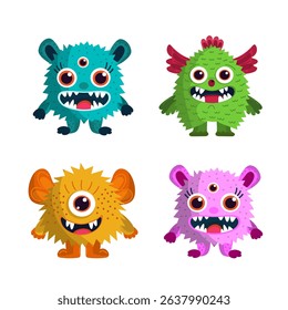 Cute and weird colorful monster characters in vector format. Perfect for games, apps, and children’s crafts.