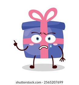 cute weird expression of blue gift box cartoon character
