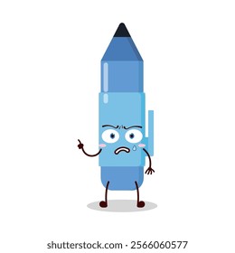 cute weird expression of blue pen cartoon character
