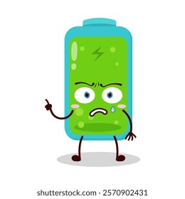 cute weird expression of full battery cartoon character
