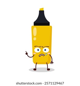 cute weird expression of yellow highlighter cartoon character
