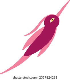 Cute weird red bird. A bizarre fairy-tale firebird, Illustration in modern childish hand drawn style