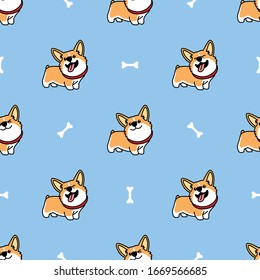 Cute welsh corgi dog cartoon seamless pattern, vector illustration