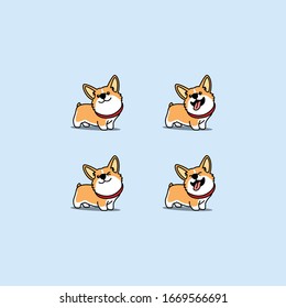 Cute welsh corgi dog cartoon set, vector illustration