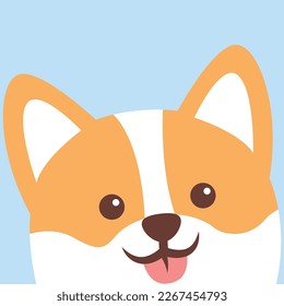 Cute welsh corgi dog face, vector illustration