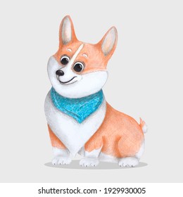 Cute Welsh Corgi dog, illustration for children, postcards, children's books.