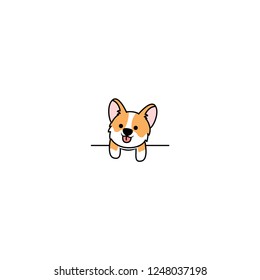 Cute welsh corgi dog paws up over white wall, vector illustration	
