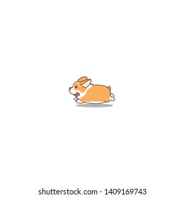 Cute welsh corgi dog running cartoon icon, vector illustration