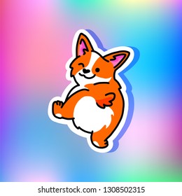 Cute welsh corgi dog vector cartoon illustration. Funny corgi butt. Cool sticker Isolated on holographic background.