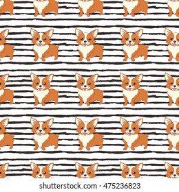 Cute Welsh Corgi Dog Vector Seamless Pattern