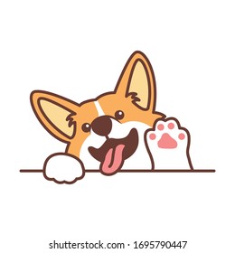 Cute Welsh Corgi Dog Waving Paw Cartoon, Vector Illustration