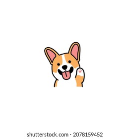 Cute welsh corgi dog waving paw cartoon icon, vector illustration