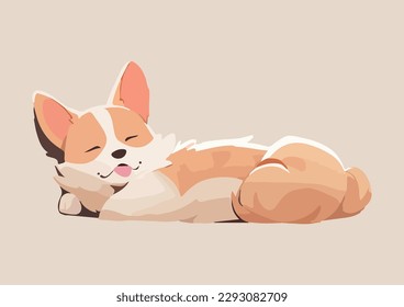Cute welsh corgi having a nap, snugly curled up. Simple vector design element isolated on a black background