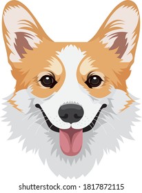 Cute Welsh Corgi puppy face portrait. Dog Vector illustration.