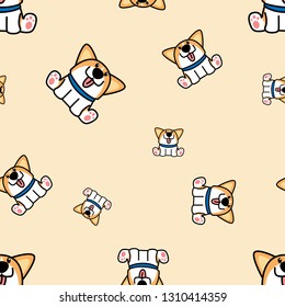 Cute welsh corgi puppy sitting seamless pattern, vector illustration