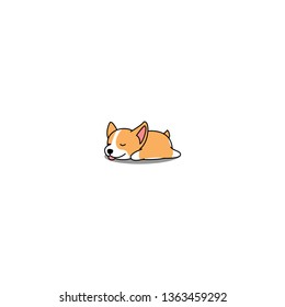 Cute welsh corgi puppy sleeping cartoon icon, vector illustration