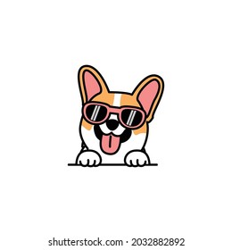 Cute welsh corgi puppy with sunglasses cartoon, vector illustration