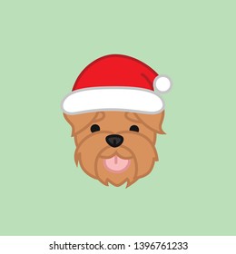 Cute Welsh Terrier Head Wears Santa Hat for Christmas Winter Holiday Cartoon Vector Illustration