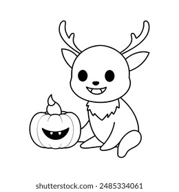 Cute wendigo sitting down with a jack line art illustration