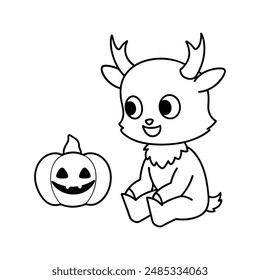 Cute wendigo sitting down with a jack line art illustration