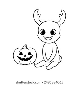 Cute wendigo sitting down with a jack line art illustration