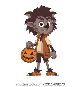 Cute Werewolf Bring Pumpkin Halloween