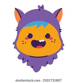 Cute werewolf Halloween kids avatar vector cartoon character isolated on a white background.