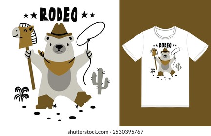 Cute western bear illustration with tshirt design premium vector the Concept of Isolated Technology. Flat Cartoon Style Suitable for Landing Web Pages,T shirt, Flyers, Stickers