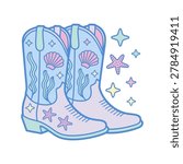 Cute Western Cowboy Boots with Seashells Decoration