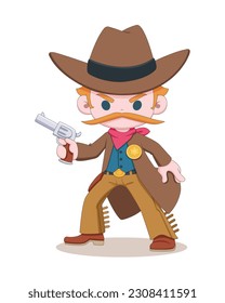 El tímido sheriff del cowboy occidental sacando una caricatura de armas