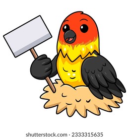 Cute western tanager bird cartoon holding blank sign