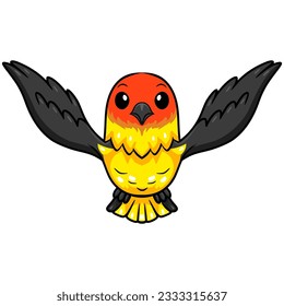 Cute western tanager bird cartoon flying