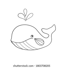 Cute whale animal baby character line style icon vector illustration design. Coloring page for kids.