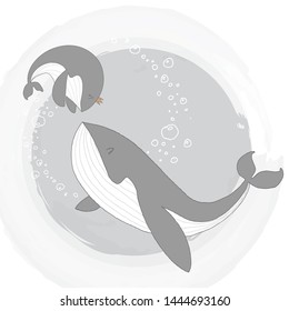 cute whale animal illustration. Cartoon animal for kids vector