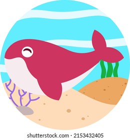 Cute whale animal underwater with undersea landscape. underwater diorama. habitat for marine animals