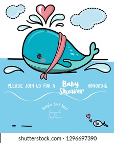 Cute whale baby shower invitation vector stock