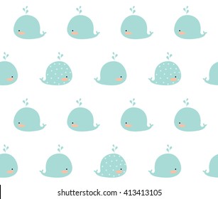 Cute whale blow with dot on white background design pattern seamless backdrop wallpaper. Vector image