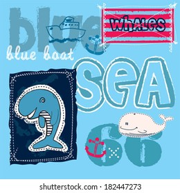cute whale blue sea background vector illustration