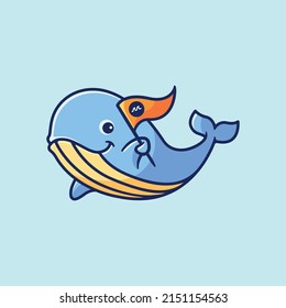 una ballena linda con una ilustración de la caricatura de la bandera